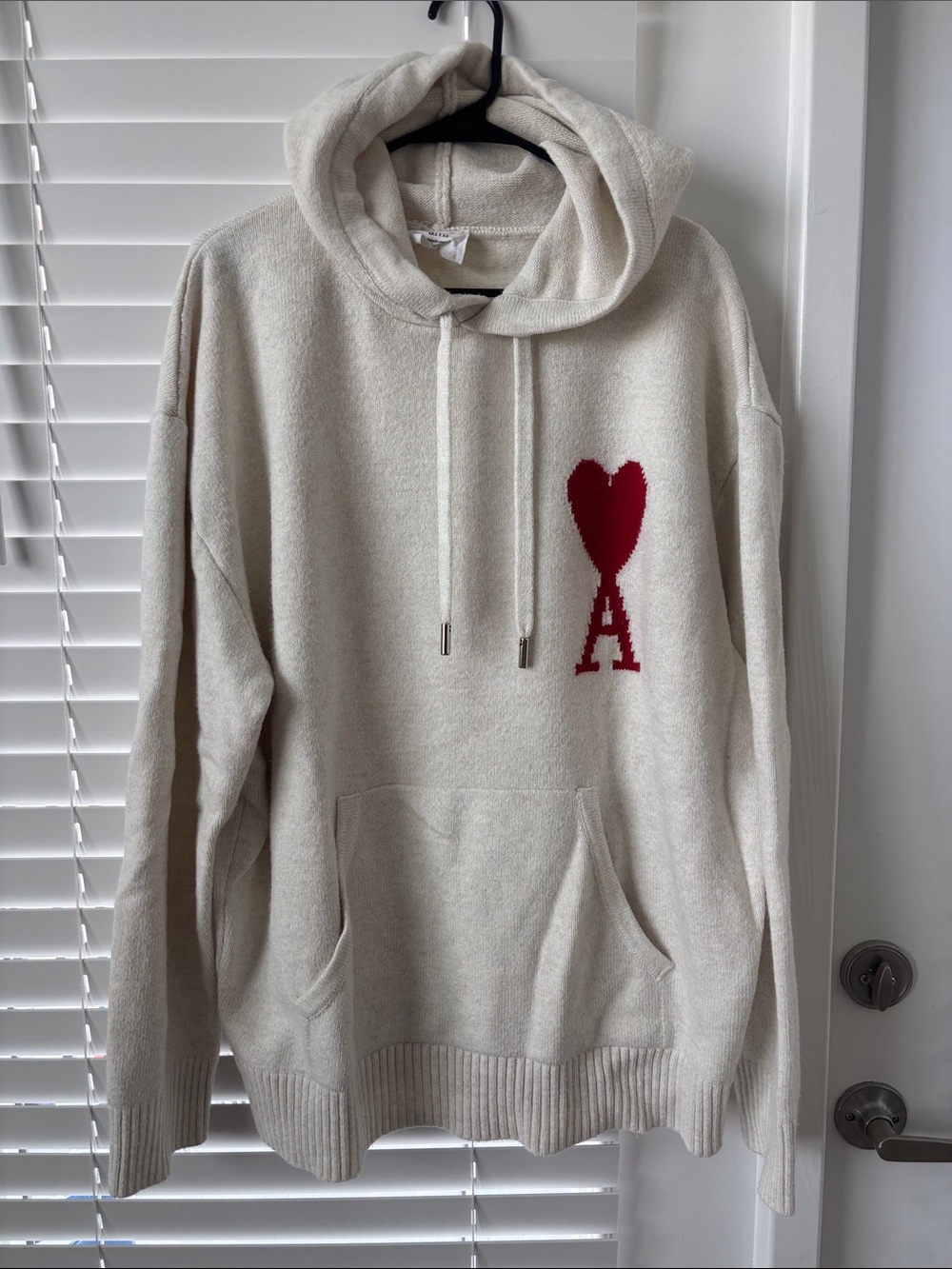 Amiri Cream Hoodie Sweater with Red Heart 'A' Detail